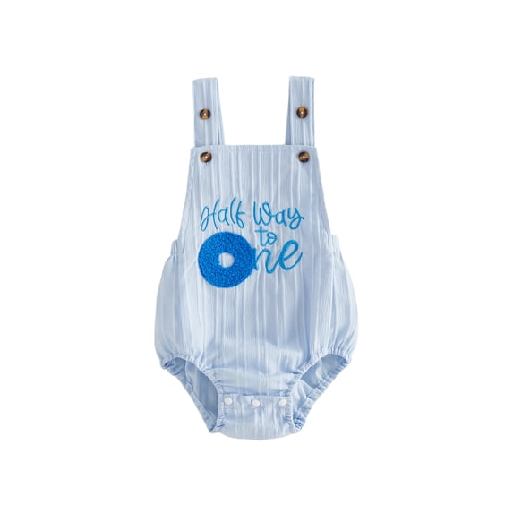 Cenuakty Infant 3M 6M 12M Baby Half Birthday Romper Fashionable 1/2 Embroidery Sleeveless Summer Jumpsuit