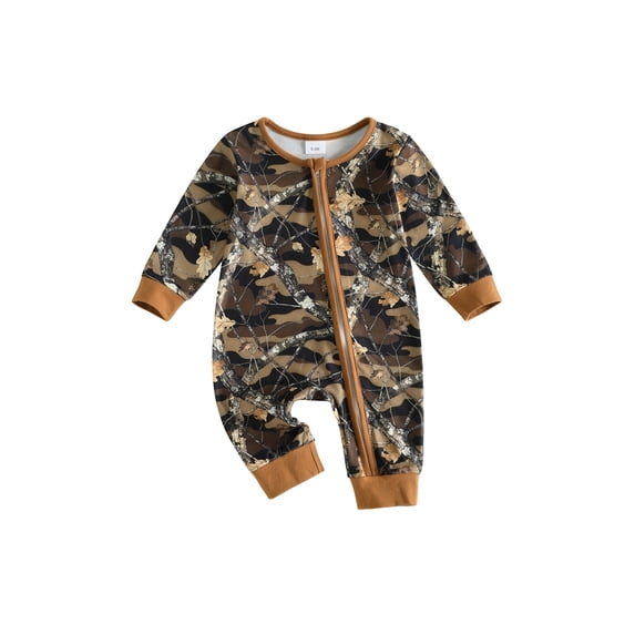 Cenuakty Infant Baby Boy Fall Romper Long Sleeve Camouflage Leaf Print Jumpsuits