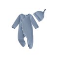 thumbnail image 1 of Cenuakty Infant Baby Boy Footed Romper Fashionable Solid Color Long Sleeve Ribbed Jumpsuit with Hat, 1 of 9