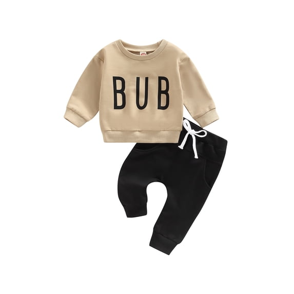 Cenuakty Infant Baby Boys 2 Pieces Outfit, Letter Print Round Neck Long Sleeve Sweatshirts Tops + Elastic Waist Long Pants Set