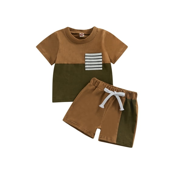 Cenuakty Infant Baby Boys Summer Outfits Contrast Color Short Sleeve Pullover T-shirt and Elastic Shorts Set