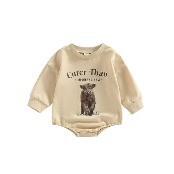 Cenuakty Infant Baby Fall Romper, Casual Long Sleeve Round Neck Cow Letter Print Bodysuit