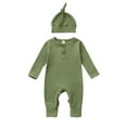 thumbnail image 1 of Cenuakty Infant Baby Jumpsuit and Hat Set, Solid Knit Ribbed Long Sleeve Crew Neck Button Romper One-Piece Clothes, 1 of 9