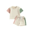 thumbnail image 1 of Cenuakty Infant Boy Summer Clothes Suits Contrast Color Short Sleeve Crew Neck T-Shirts and Elastic Waist Shorts 2Pcs Set, 1 of 9
