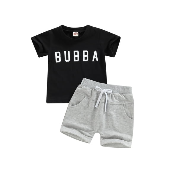 Cenuakty Infant Boys Summer Outfits Letter Print Short Sleeve T-shirt and Stretch Casual Rolled Shorts Set