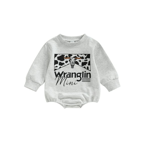 Cenuakty Infant Girls Boys Romper Sweatshirts Letter Cow Head Print Long Sleeve Crew Neck Jumpsuits Autumn Winter Baby Bodysuits
