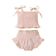 thumbnail image 1 of Cenuakty Infant Girls Two-Piece Clothes Outfit, Tie-Up Spaghetti Strap Sleeveless Ruched Solid Color Tank Tops + Shorts, 1 of 8