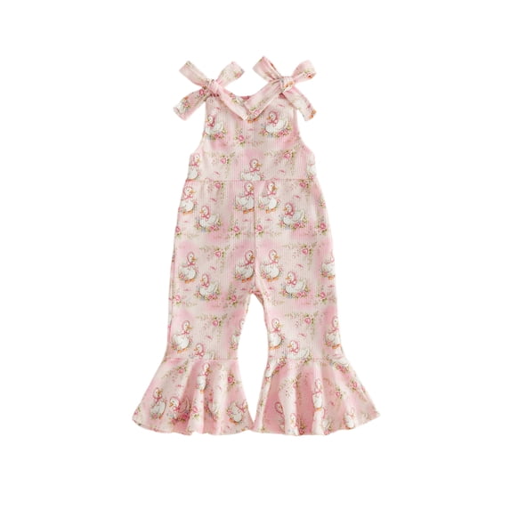 Cenuakty Jumpsuit Sleeveless Bow Shoulder Animal Print Romper Bell Bottoms