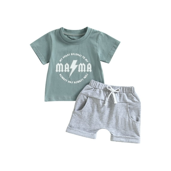 Cenuakty Kids Boys Girls Clothes, Short Sleeve Round Neck Letters Print Tops Solid Color Short Drawstring Shorts Trousers Casual Outfits