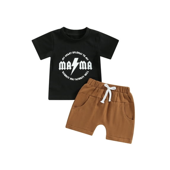 Cenuakty Kids Boys Girls Clothes, Short Sleeve Round Neck Letters Print Tops Solid Color Short Drawstring Shorts Trousers Casual Outfits