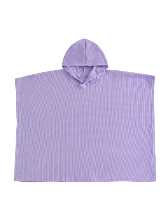 Kids Casual Hooded Cover Up Stylish Poncho Style Solid Color Lightweight Loose Fit Bathing Suit Wraps for Pool Beach