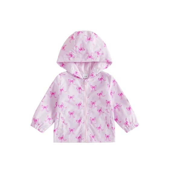 Cenuakty Kids Girl Windbreaker Hooded Jacket Waterproof Bow Print Zip up Cardigan