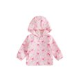 thumbnail image 1 of Cenuakty Kids Girl Windbreaker Hooded Jacket Waterproof Bow Print Zip up Cardigan, 1 of 9