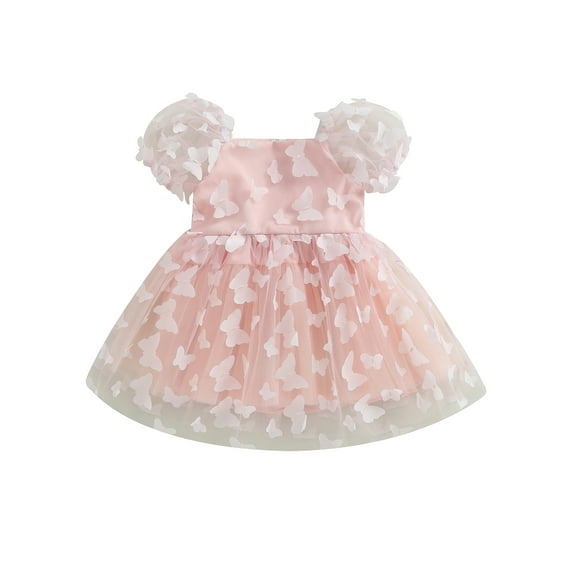 Cenuakty Kids Girl’s Princess Dress, Puff Sleeve Tulle Dress Flower/Butterfly A-line Dress for Party Stage Show