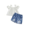 thumbnail image 1 of Cenuakty Kids Girls Shorts Set, Short Sleeve T-shirt with Ripped Denim Shorts Summer Outfit, 1 of 9