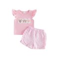 thumbnail image 1 of Cenuakty Little Girls 6M 12M 18M 24M 2T 3T 4T Outfits Adorable Marine Life Embroidery Flying Sleeve Round Neck Tops and Plaid Shorts Set, 1 of 9