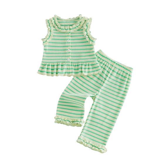 Cenuakty Little Girls 6M 12M 18M 24M 2T 3T 4T Striped Pants Sets Sleeveless Ruffle Trim Tank Tops Trousers Summer Outfits