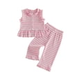 thumbnail image 1 of Cenuakty Little Girls 6M 12M 18M 24M 2T 3T 4T Striped Pants Sets Sleeveless Ruffle Trim Tank Tops Trousers Summer Outfits, 1 of 9