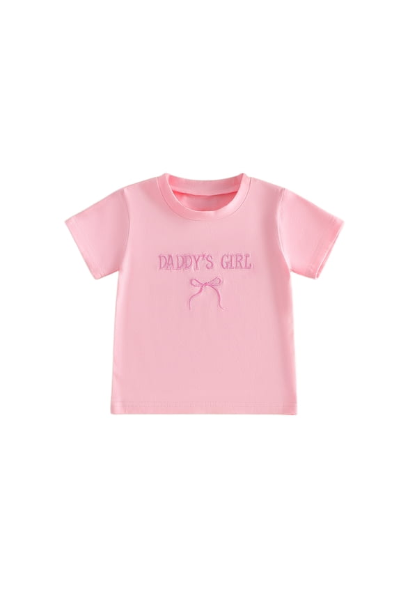 Little Girls 6M 12M 18M 24M 2T 3T Summer T Shirt Adorable Letter Bow Embroidery Short Sleeve Round Neck Tops