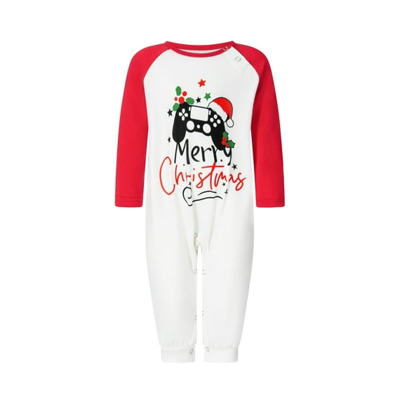 Cenuakty Long Sleeve Christmas Pajamas for Family Cute Gamepad Print Tops + Plaid Trousers Set Winter Sleepwear