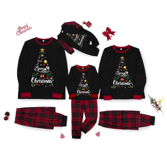 Cenuakty Matching Family Christmas Pajamas, Letter Snowflake Print Sleepwear PJs Set for Parents