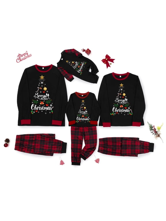 Matching Family Christmas Pajamas, Letter Snowflake Print Sleepwear PJs Set for Parents