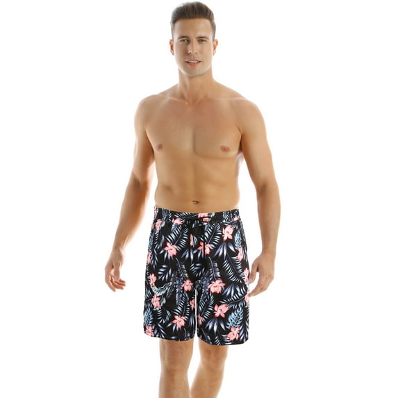 Cenuakty Matching Family Swimsuits Halter Neck Ruffled Swimsuit Elastic Waist Flower Print Swim Shorts Beach Shorts Summer Beachwear