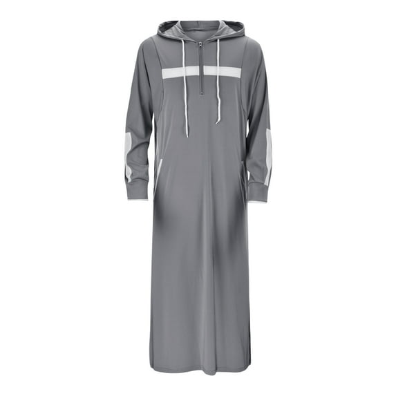 Cenuakty Men Hooded Robe, Long Sleeve Zipper Closure Contrast Color Long Hoodie Fall Clothes