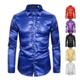 thumbnail image 1 of Cenuakty Men Sequin Shirt, Long Sleeve Turn-down Collar Button-down Shirt Fall Tops Clubwear, 1 of 5