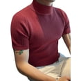 thumbnail image 1 of Cenuakty Men's High Neck Knit Tops, Solid Color Jacquard Short Sleeve Outdoor Slim Fit Ribbed T-Shirt, 1 of 7
