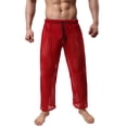thumbnail image 1 of Cenuakty Men's Mesh Fishnet Pants Solid Color See Through Stretchy Muscle Trousers Drawstring Stretchy Sleep Lounge Bottoms, 1 of 8