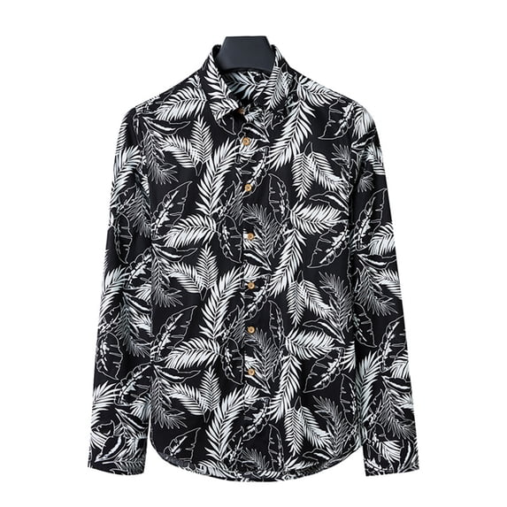 Cenuakty Men’s Shirt, Long Sleeve Turn-down Collar Button-down Shirt Flower/Leaves Print Fall Casual Tops Streetwear