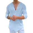 thumbnail image 1 of Cenuakty Menacute;s Spring Summer Casual T Shirt Solid Color Long Sleeve V Neck Shirts Loose Fit Tops, 1 of 5