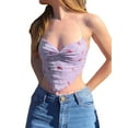 thumbnail image 1 of Cenuakty New Ladies Summer Sexy Wrap Bust Creative Floral Print Irregular Hem V Neck Halter Sleeveless Top Slim Open Back Camisole, 1 of 8