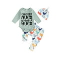 thumbnail image 1 of Cenuakty Newborn 3 Piece Pants Set Baby Girl Boy Letter Print Romper and Chicken Print Pants Hat Outfits Infant Clothing, 1 of 9