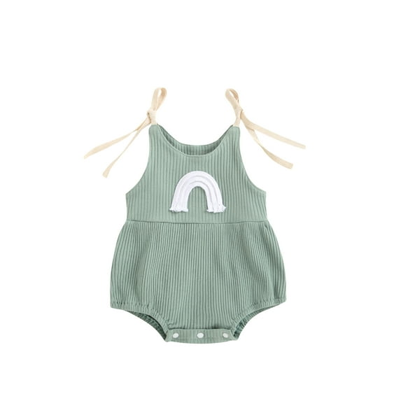Cenuakty Newborn Sleeveless Ribbed Romper, Baby Girls Tie-up Arch Bridge Pattern U-shaped Neck Playsuit
