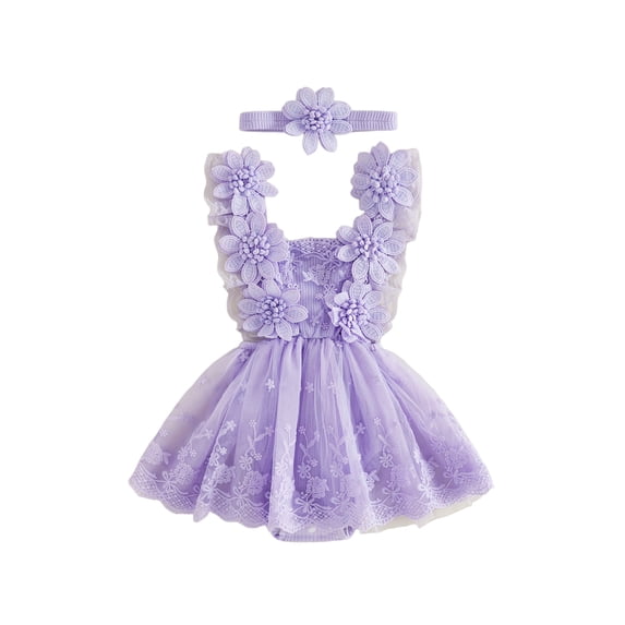Cenuakty Toddler 3M 6M 12M 18M 24M Newborn Girl Lace Romper Dress Summer Cute Flower Sleeveless Tulle Jumpsuit with Headband