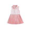 thumbnail image 1 of Cenuakty Toddler 6M-4T Girls Summer Collared Dress Fashionable Stripe Patchwork Sleeveless Pleated Hem Dress, 1 of 9