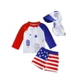 thumbnail image 1 of Cenuakty Toddler 6M-5T Boy Swimsuit Set 4th of July Star Print Tops Swim Trunks and Hat Rash Guard Bathing Suit ﻿, 1 of 9