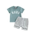 thumbnail image 1 of Cenuakty Toddler Baby Boy Summer Clothes Suits Letter Print Short Sleeve Crew Neck T-Shirts Tops Elastic Waist Rolled Hem Shorts 2Pcs Set, 1 of 9