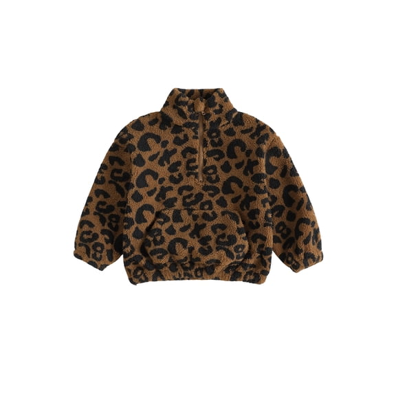 Cenuakty Toddler Baby Boys Sweatshirt Leopard Print Long Sleeve Quarter Zip Pullover