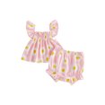 thumbnail image 1 of Cenuakty Toddler Baby Girls 2 Piece Outfits Adorable Heart Print Flying Sleeve Square Neck Tops and Shorts Set, 1 of 9