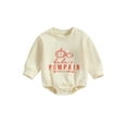 thumbnail image 1 of Cenuakty Toddler Baby Sweatshirt Rompers Halloween Letter Pumpkin Print Long Sleeve Jumpsuit for Infant Cute Fall Clothes, 1 of 9