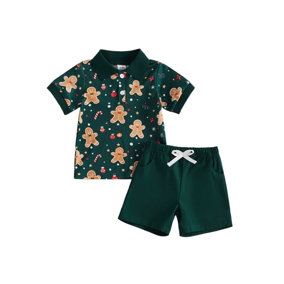 Cenuakty Toddler Boy Christmas Outfits Lapel Buttons Short Sleeve Tops and Shorts