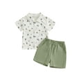 thumbnail image 1 of Cenuakty Toddler Boy Summer Shorts Set Tropical Print Lapel Neck Single Breasted Shorts Sleeve Tops Solid Color Shorts Outfit, 1 of 9