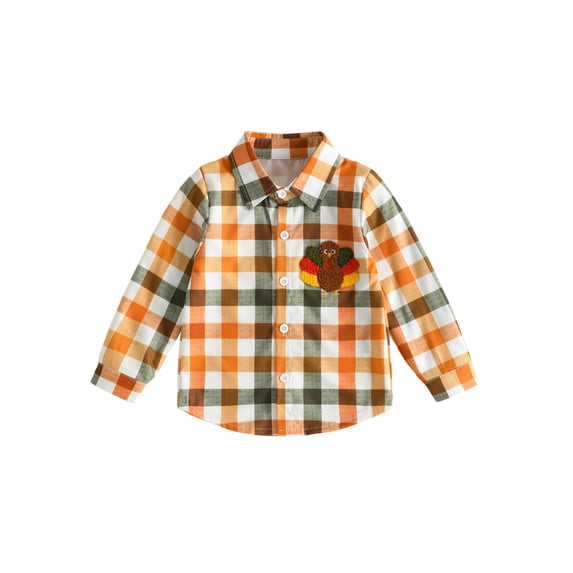 Cenuakty Toddler Boy Thanksgiving Shirt Adorable Long Sleeve Button Down Plaid Tops