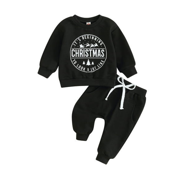 Cenuakty Toddler Boys Christmas Outfits Letter Print Long Sleeve Sweatshirts and Solid Color Long Pants 2Pcs Clothes Set