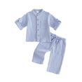 thumbnail image 1 of Cenuakty Toddler Boys Clothing Set Cotton Linen Solid Color Long Sleeve Button Down Tops with Elastic Pants 2 Pcs Outfits, 1 of 9