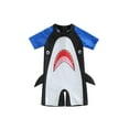 thumbnail image 1 of Cenuakty Toddler Boys One piece Cartoon Shark Swimwear 9 12 18 24 Months 2T 3T 4T Blue Patchwork Short Sleeve Bathing Suit, 1 of 8