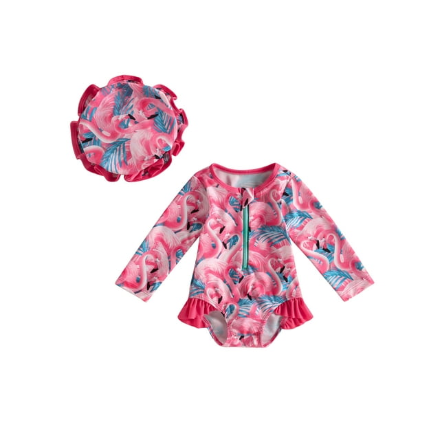 Cenuakty Toddler Girl Rash Guard Swimsuit, Long Sleeve Strawberry Print